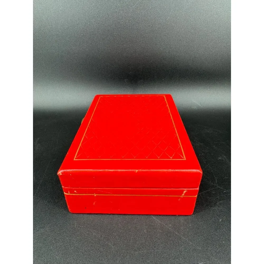 Vintage Red Leatherette Cantilever Tray Jewelry Box Vanity Organizer MCM